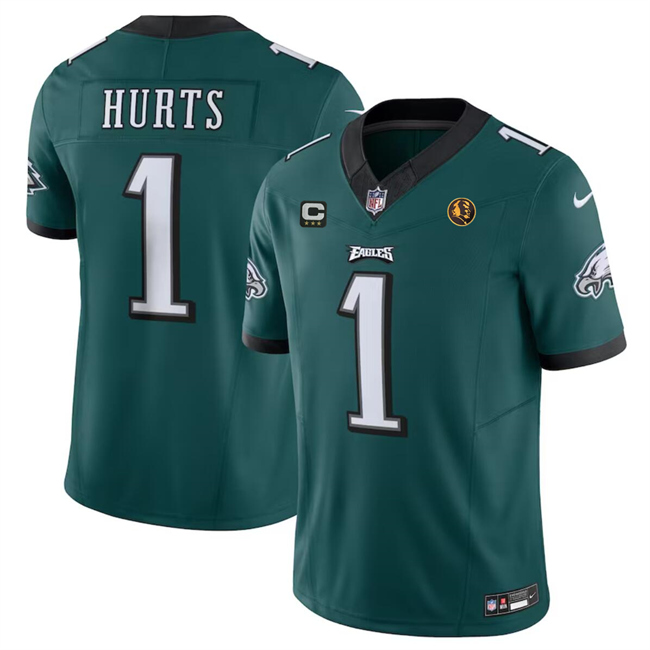 Men's Philadelphia Eagles #1 Jalen Hurts Green 2023 F.U.S.E. With 3-star C Patch And John Madden Patch Vapor Limited Football Stitched Jersey - Click Image to Close